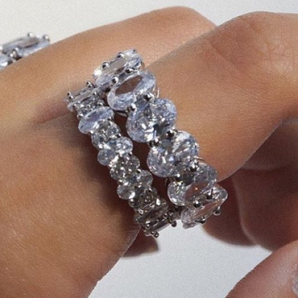 Sterling silver Oval Eternity Wedding Band 5 6 7 8 - Picture 4 of 14